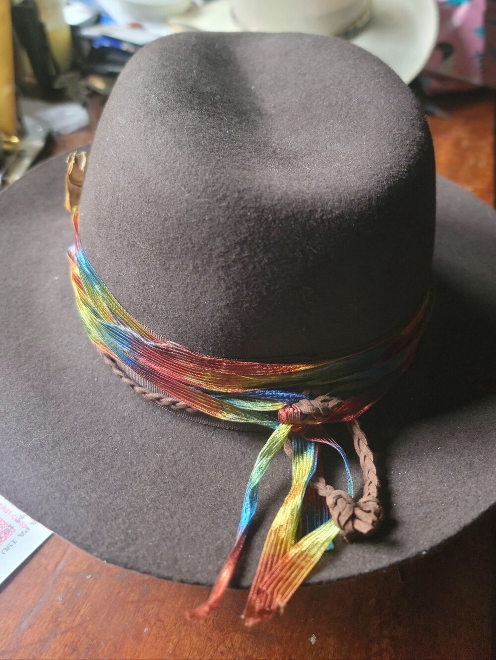 Womens  Felt Fedora with Multicolor Ribbon And Feather Accent